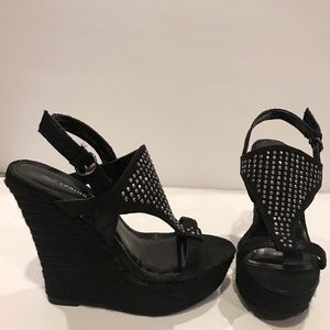 Black And Silver Studded Wedge Sandals